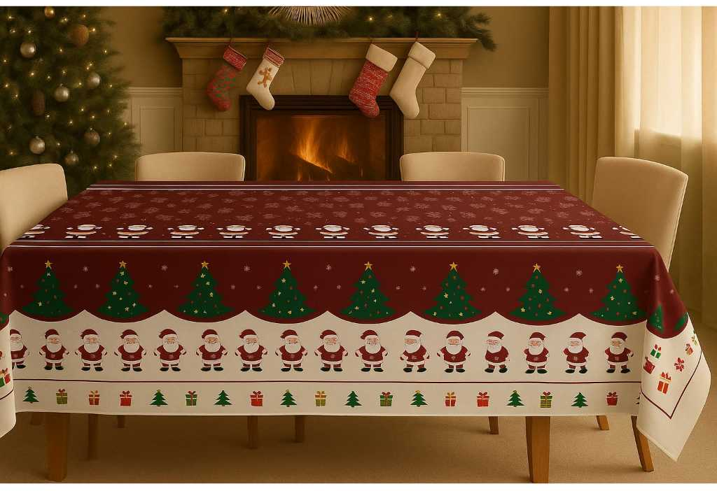 Toalha de Mesa Natalina 4/6/8/10 Lugares Estampada Decorativa Mesa Posta Festa Natal Reforçada