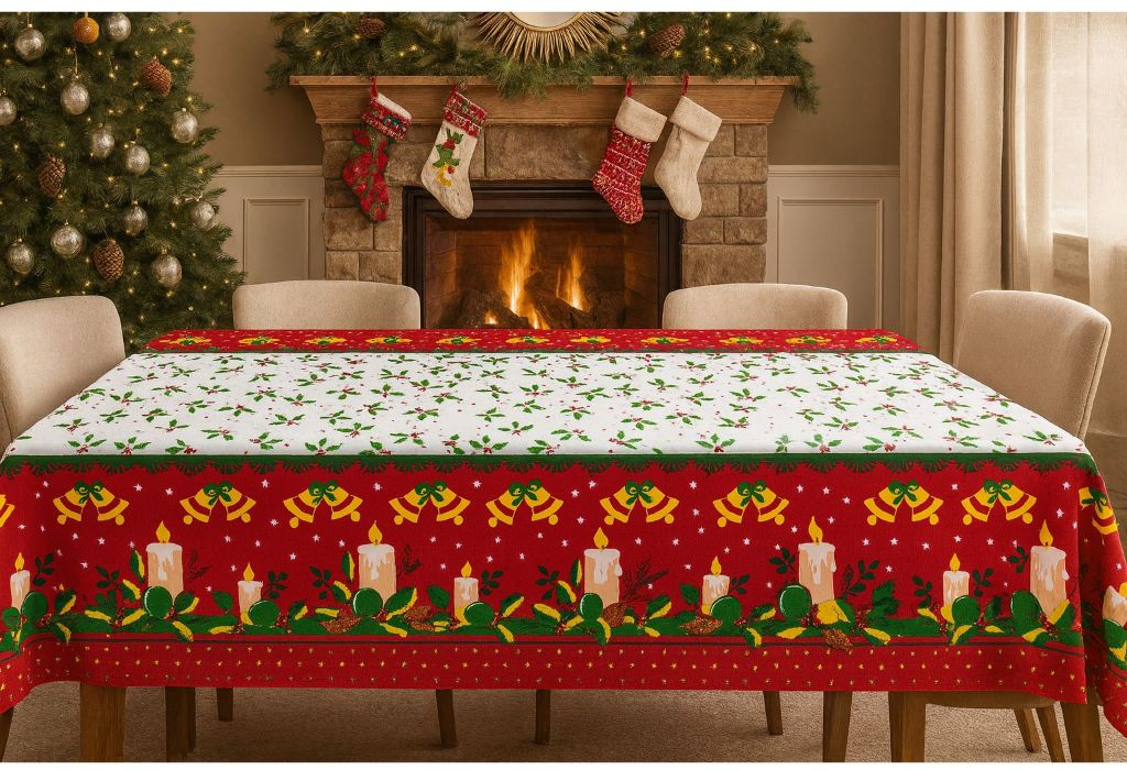 Toalha de Mesa Natalina 4/6/8/10 Lugares Estampada Decorativa Mesa Posta Festa Natal Reforçada