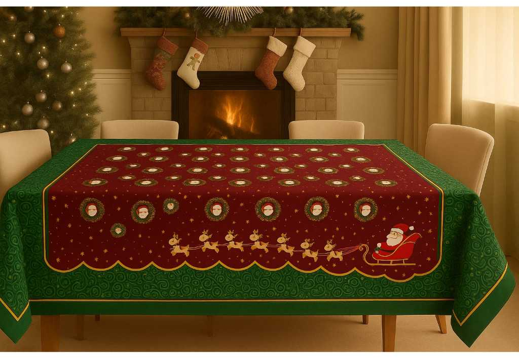 Toalha de Mesa Natalina 4/6/8/10 Lugares Estampada Decorativa Mesa Posta Festa Natal Reforçada