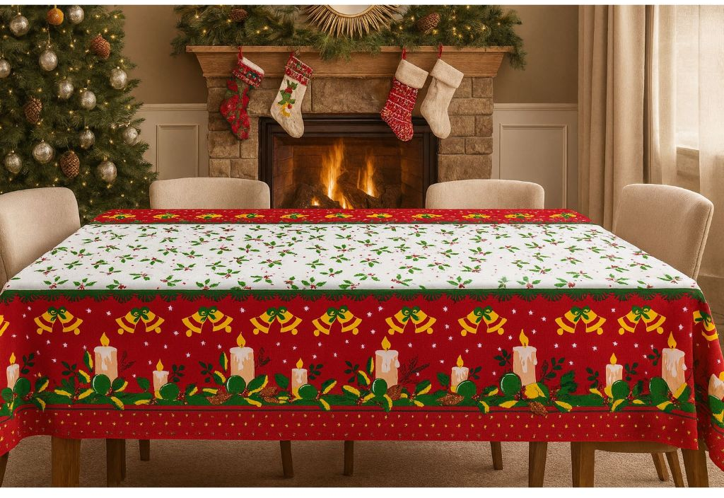 TOALHA DE MESA NATALINA EM OXFORD-VÁRIAS CORES