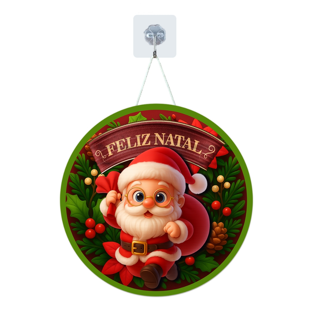 Placa Enfeite Porta Guirlanda Decorativa MDF Adesivado Natal Papai Noel Presépio 25cm
