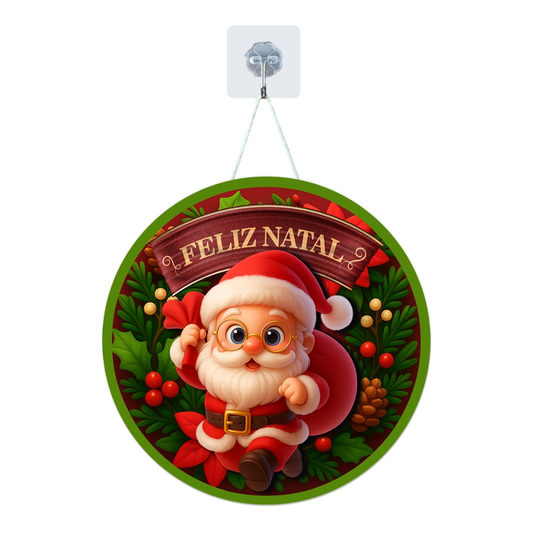 Placa Enfeite Porta Guirlanda Decorativa MDF Adesivado Natal Papai Noel Presépio 25cm