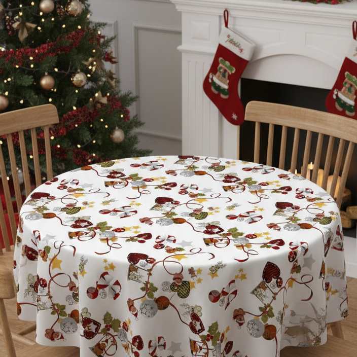 TOALHA DE MESA REDONDA NATAL 4 LUGARES