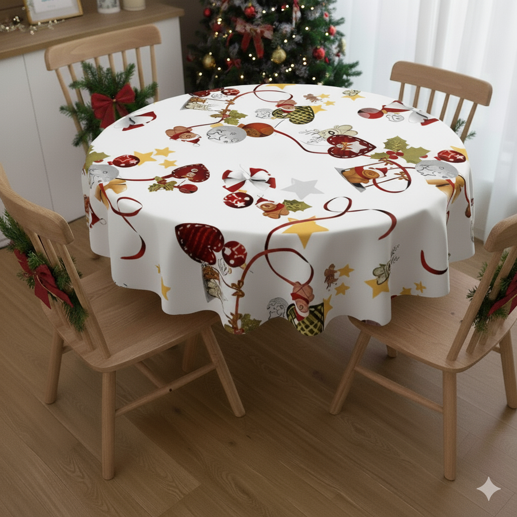 Toalha De Mesa Pvc Redonda 4 Lugares Térmica Impermeável Natal 1,40 Diâmetro