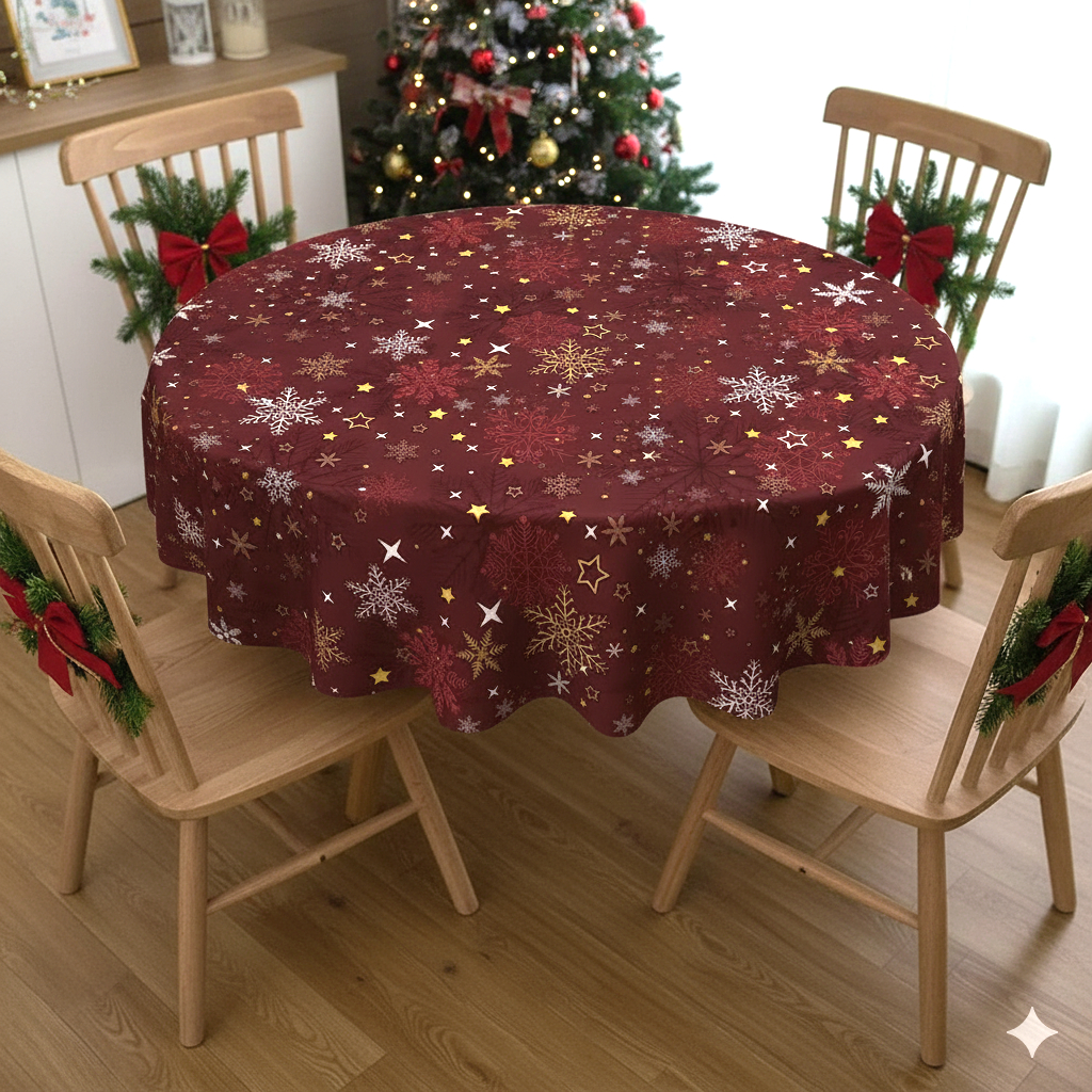 Toalha De Mesa Pvc Redonda 4 Lugares Térmica Impermeável Natal 1,40 Diâmetro