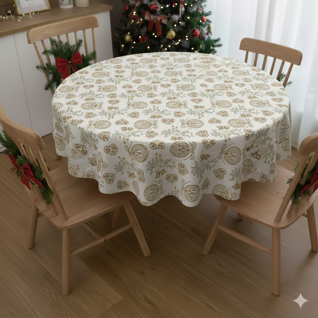 Toalha De Mesa Pvc Redonda 4 Lugares Térmica Impermeável Natal 1,40 Diâmetro