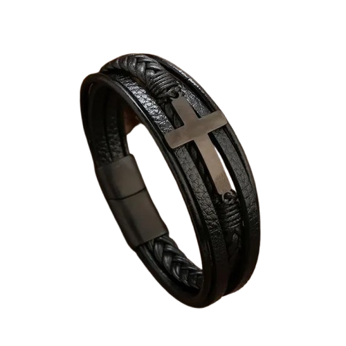 Pulseira Tommy de couro com pingente Cruz
