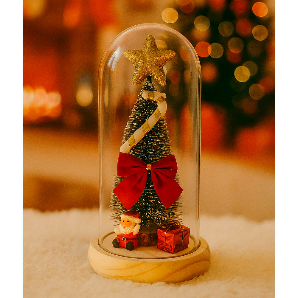 Mini Árvore de Natal Enfeitada Luxo Em Cúpula Com Led