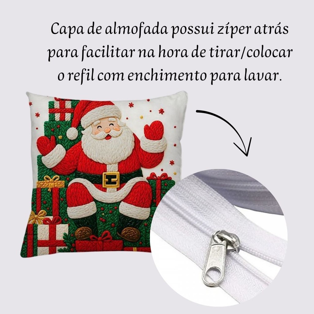 Almofadas Decorativas Natal Kit 04 Capas Papai Noel Boneco Neve Feliz Natal Rena- Tamanho 45X45